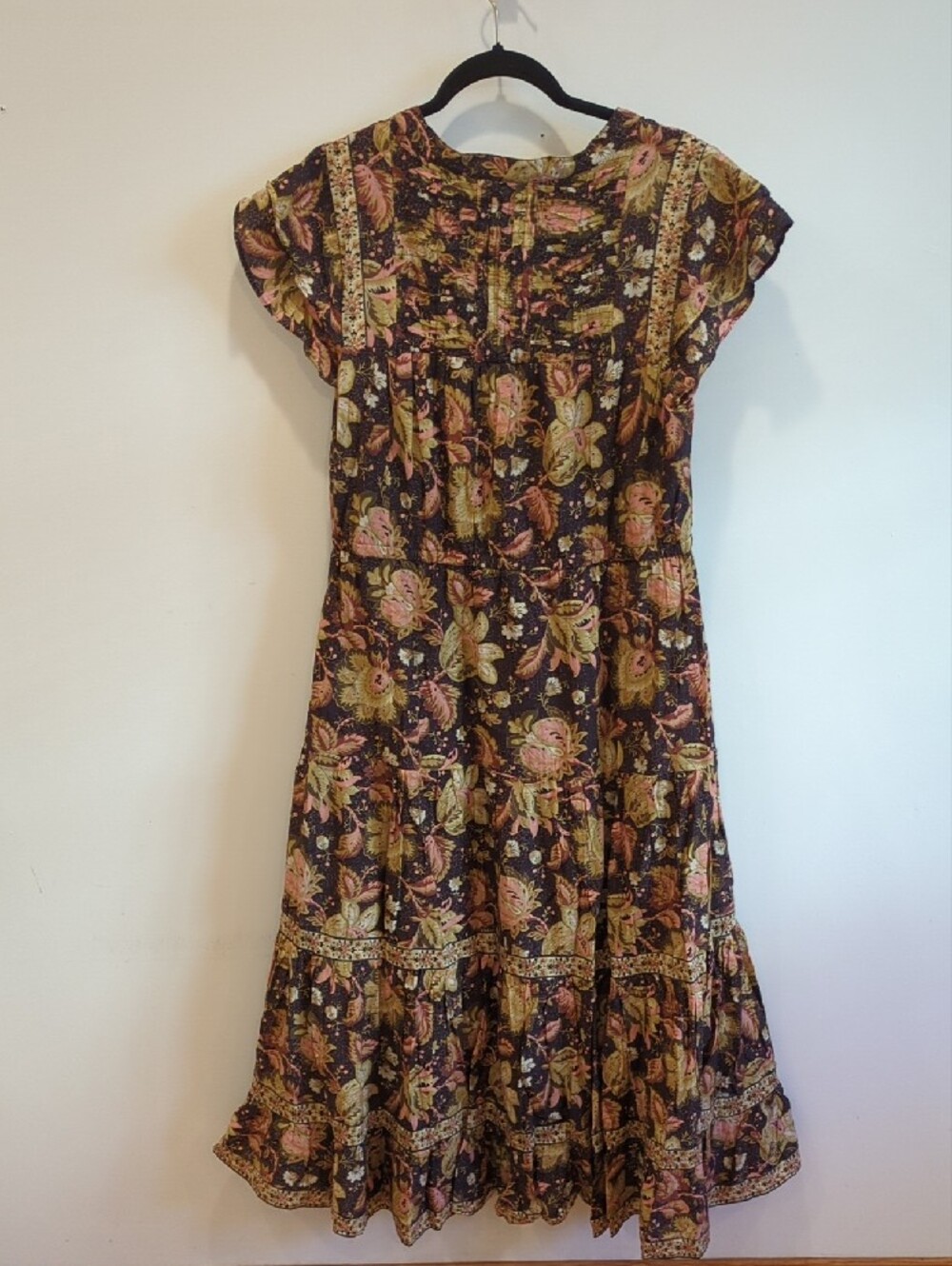 Western Boho Whimsy Cottage Sundance Brown Pink Floral Maxi Dress Size Large EUC - Picture 9 of 9